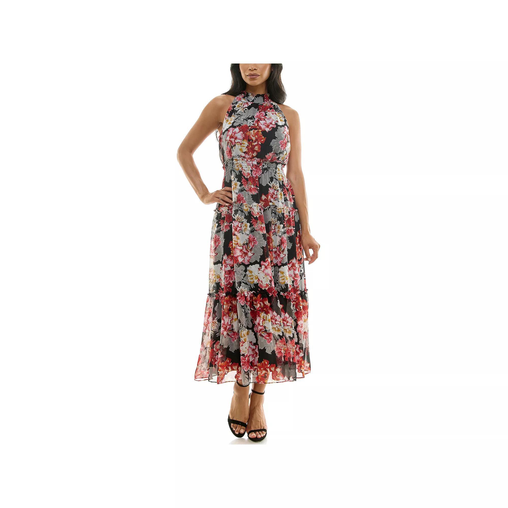 Women's Nina Leonard Maxi Tiered Dress, Size: Medium, Pacific Navy Ivory Product Image