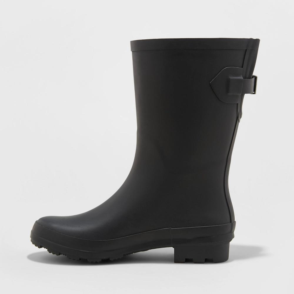 Womens Vicki Wide Width Rubber Rain Boots - A New Day Black 6W Product Image