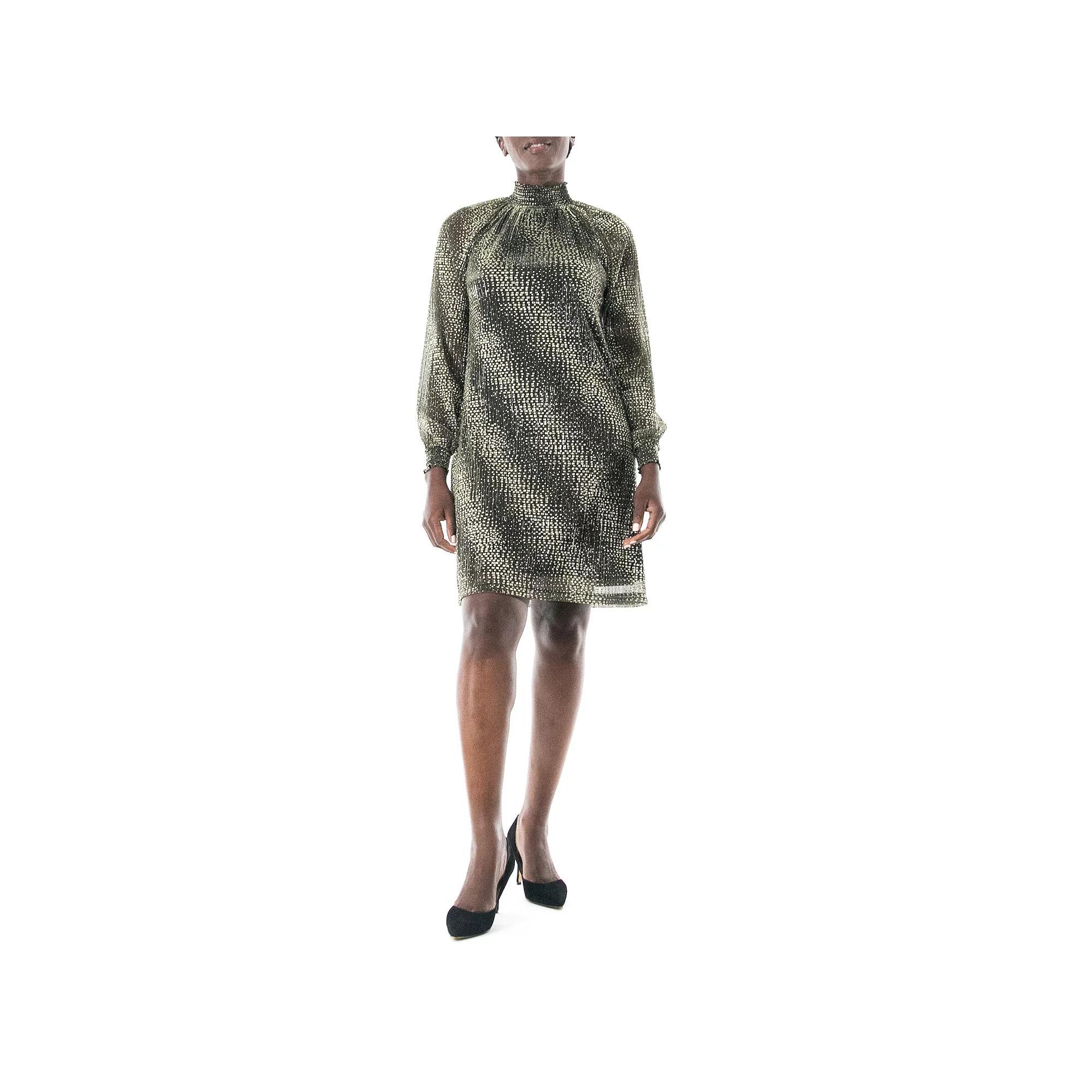Women's Nina Leonard Foiled Float Dress, Size: XL, Black Gold Product Image