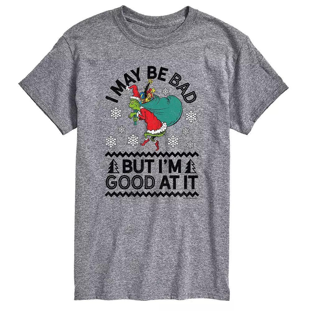 Mens Dr. Seuss The Grinch Bad Good Tee Athletic Grey Product Image
