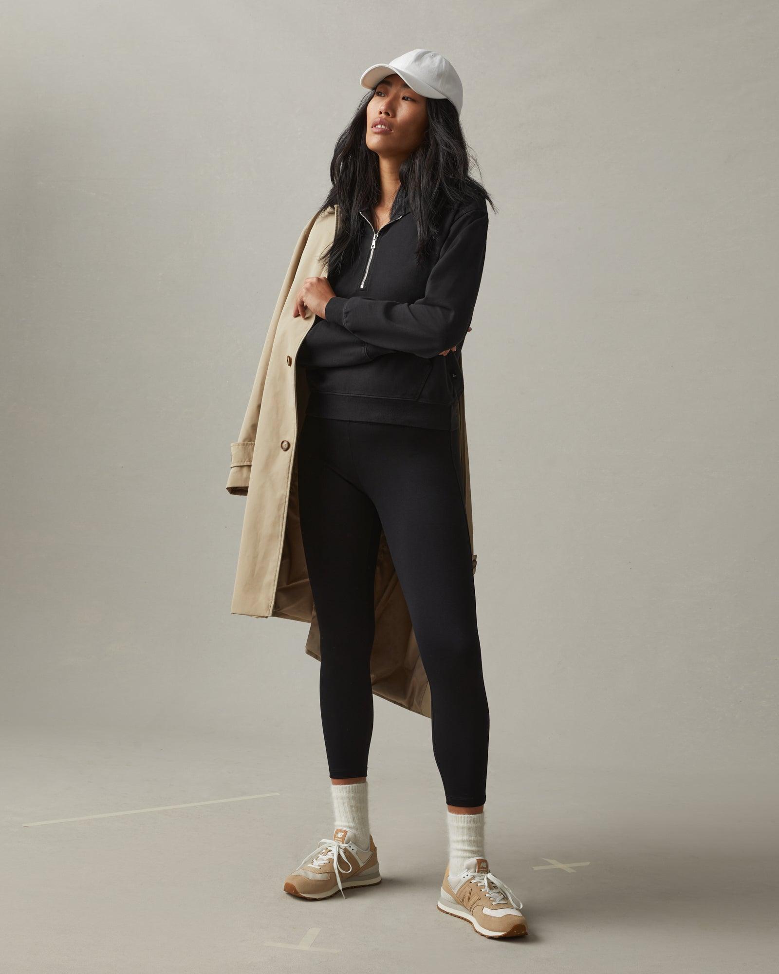 Women's French Terry Half Zip Hoodie - Black Female Product Image