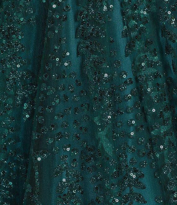 Blondie Nites Glitter Leaf Print Sweetheart Pinch Neck Tie Back A-Line Ball Gown Product Image