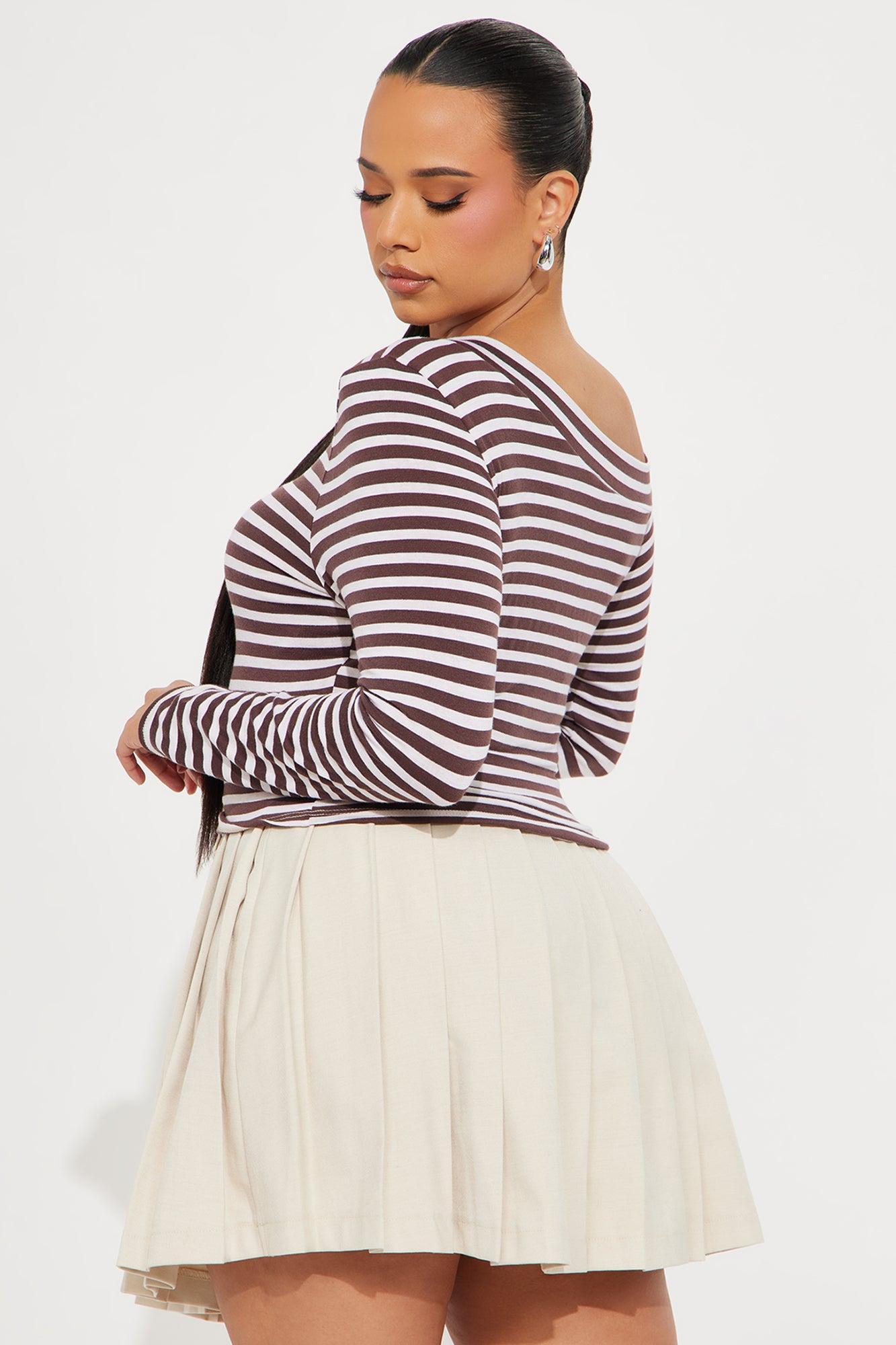 Natural Charm Off Shoulder Long Sleeve Top - Brown/combo Product Image