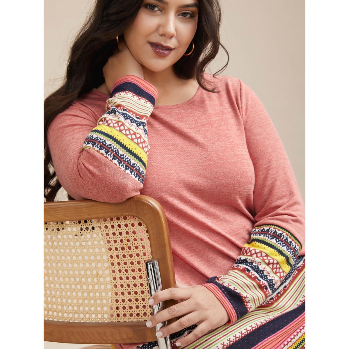 Plus Size Tunic Boho Print Pocket T-shirt Watermelon Women Casual Contrast Round Neck Loose Everyday T-shirts BloomChic 10/M Product Image