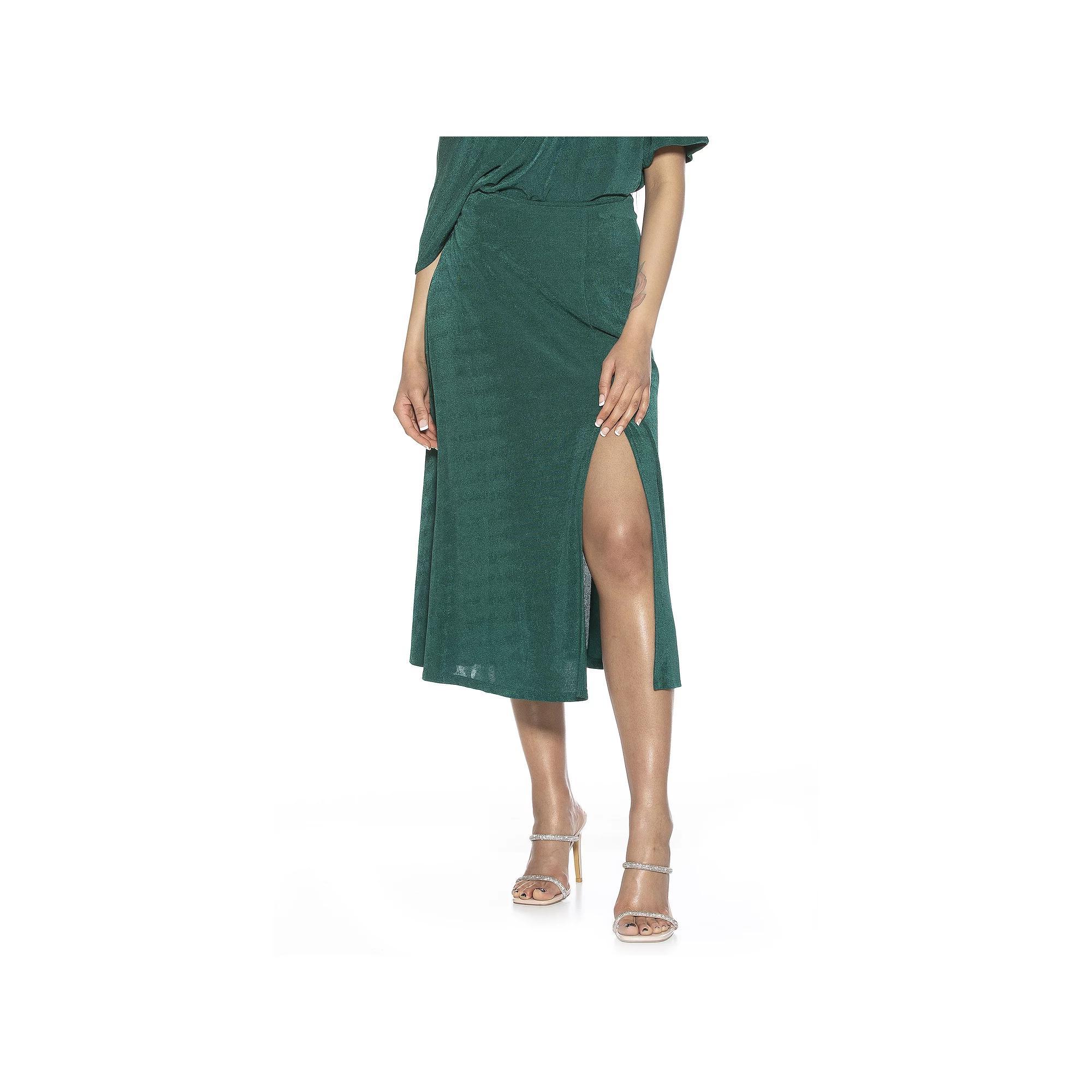 Women's ALEXIA ADMOR Slit Midi Full Skirt, Size: Medium, Green Product Image