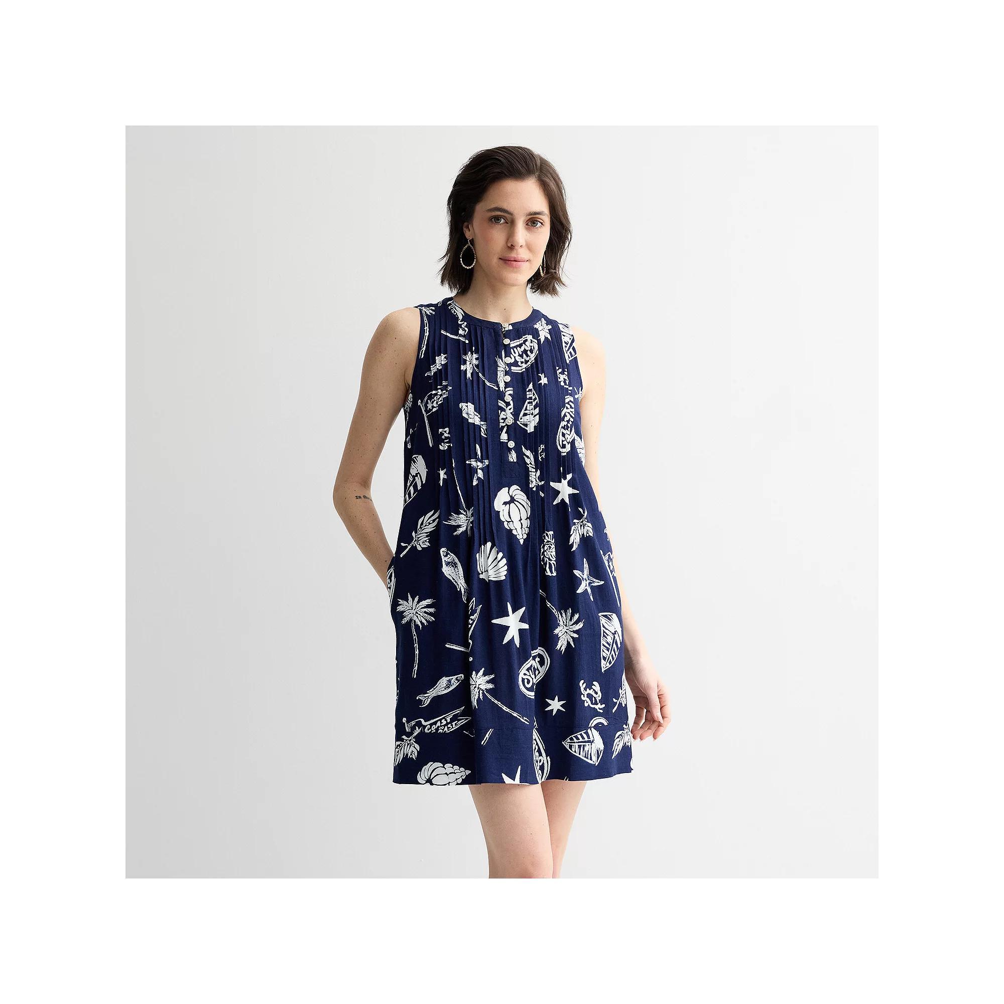 Women's Sonoma Goods For Life® Sleeveless Pintuck Dress, Size: Medium, Blue Marine Toss Product Image