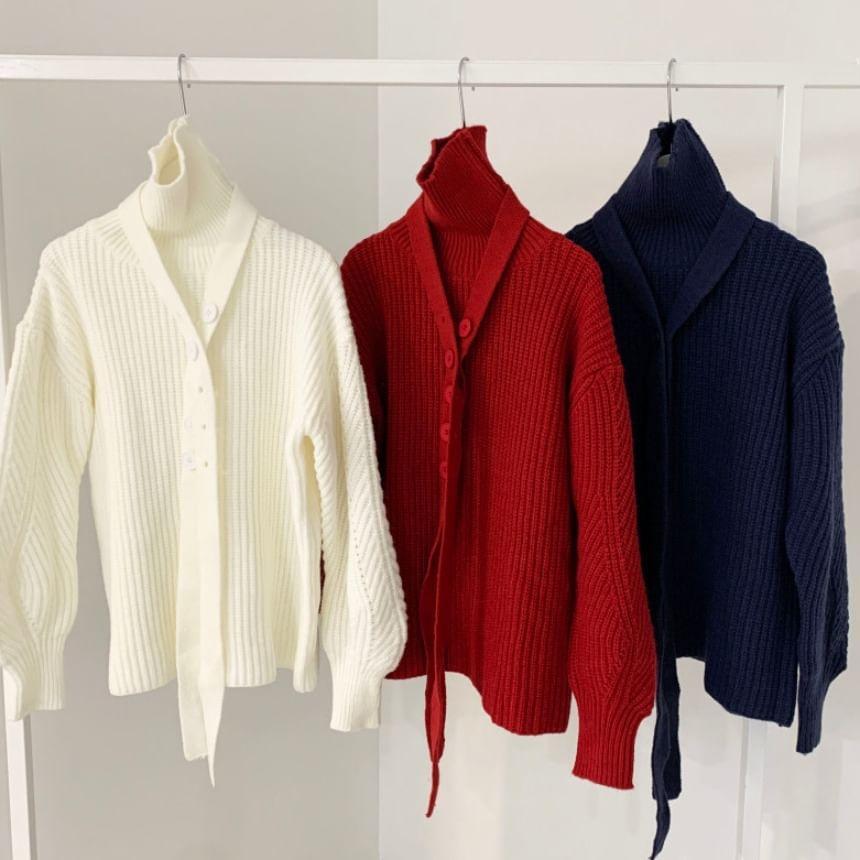 Long Sleeve Turtleneck Belted Sweater Product Image