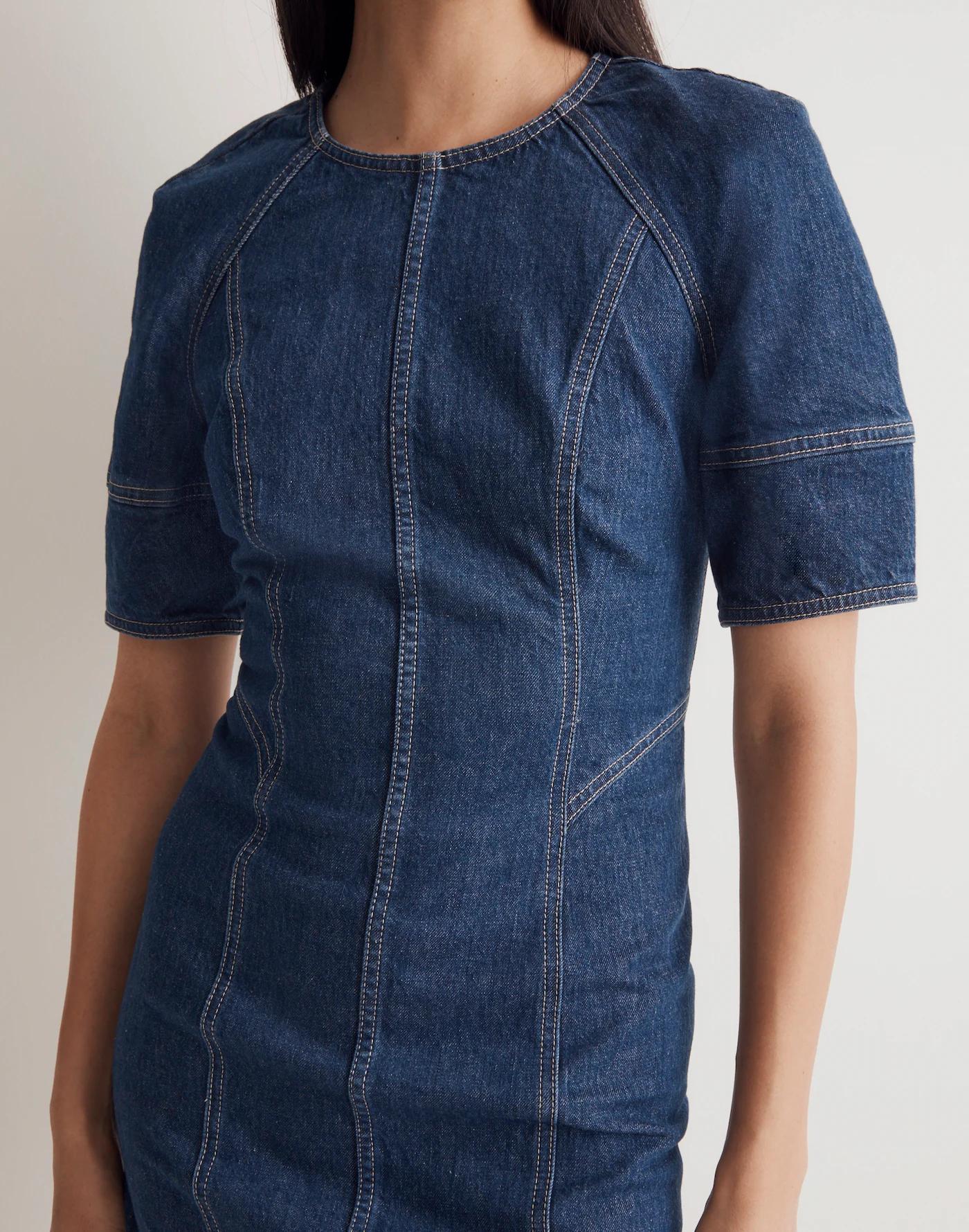 Denim Puff-Sleeve Midi Dress in Allister Wash Product Image