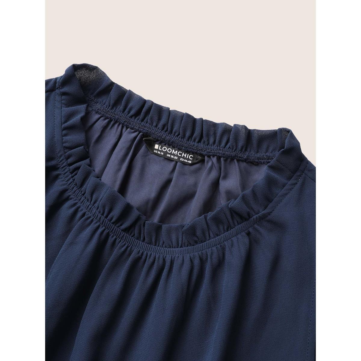 Plus Size Plain Sleeveless Frill Trim Pocket Belted Mock Neck Dress DarkBlue Women At the Office Pocket Mock Neck Sleeveless Curvy Midi Dress BloomChic 18-20/2X Product Image