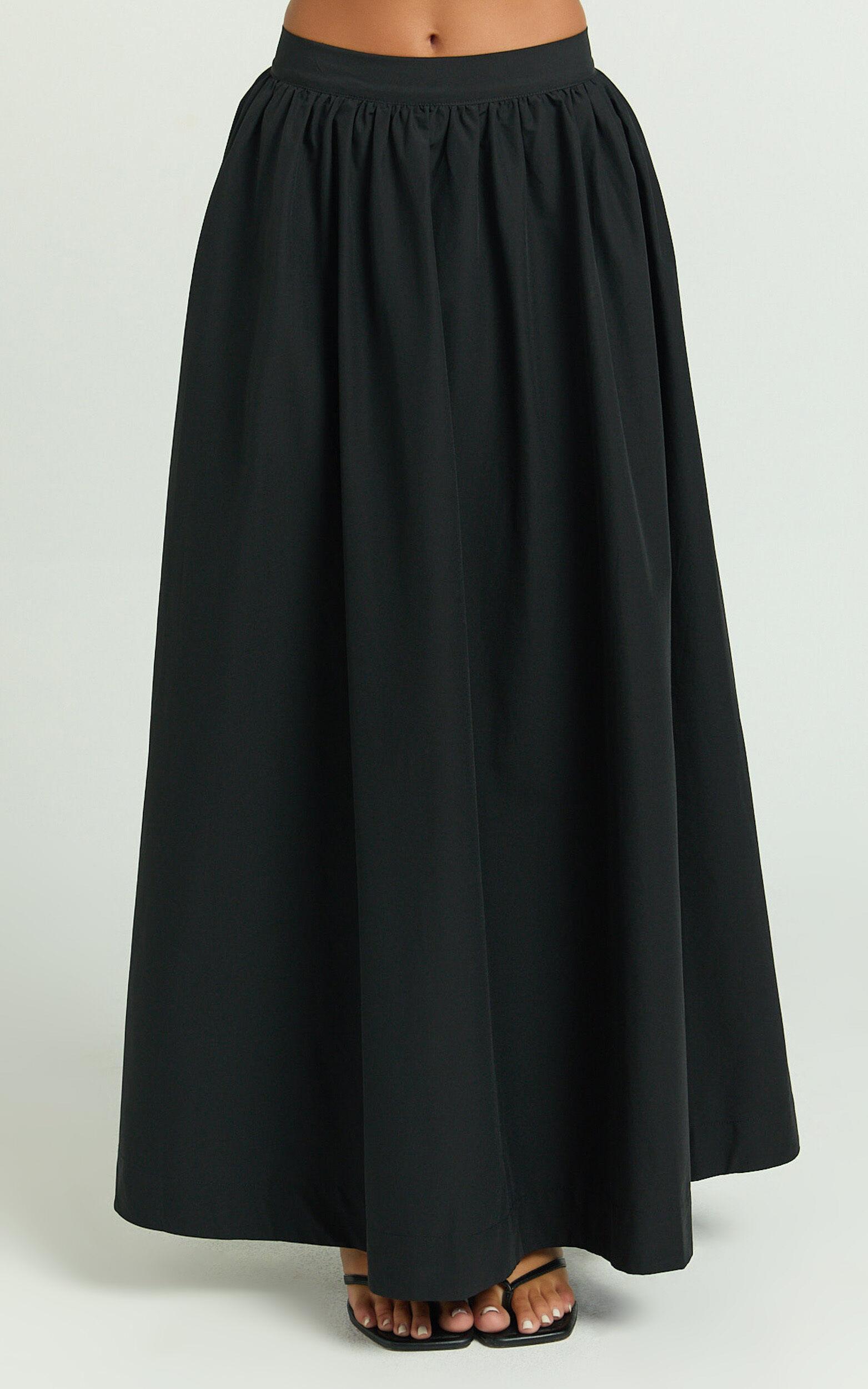 Preston Maxi Skirt - Gathered Waist Full Skirt in Black Product Image
