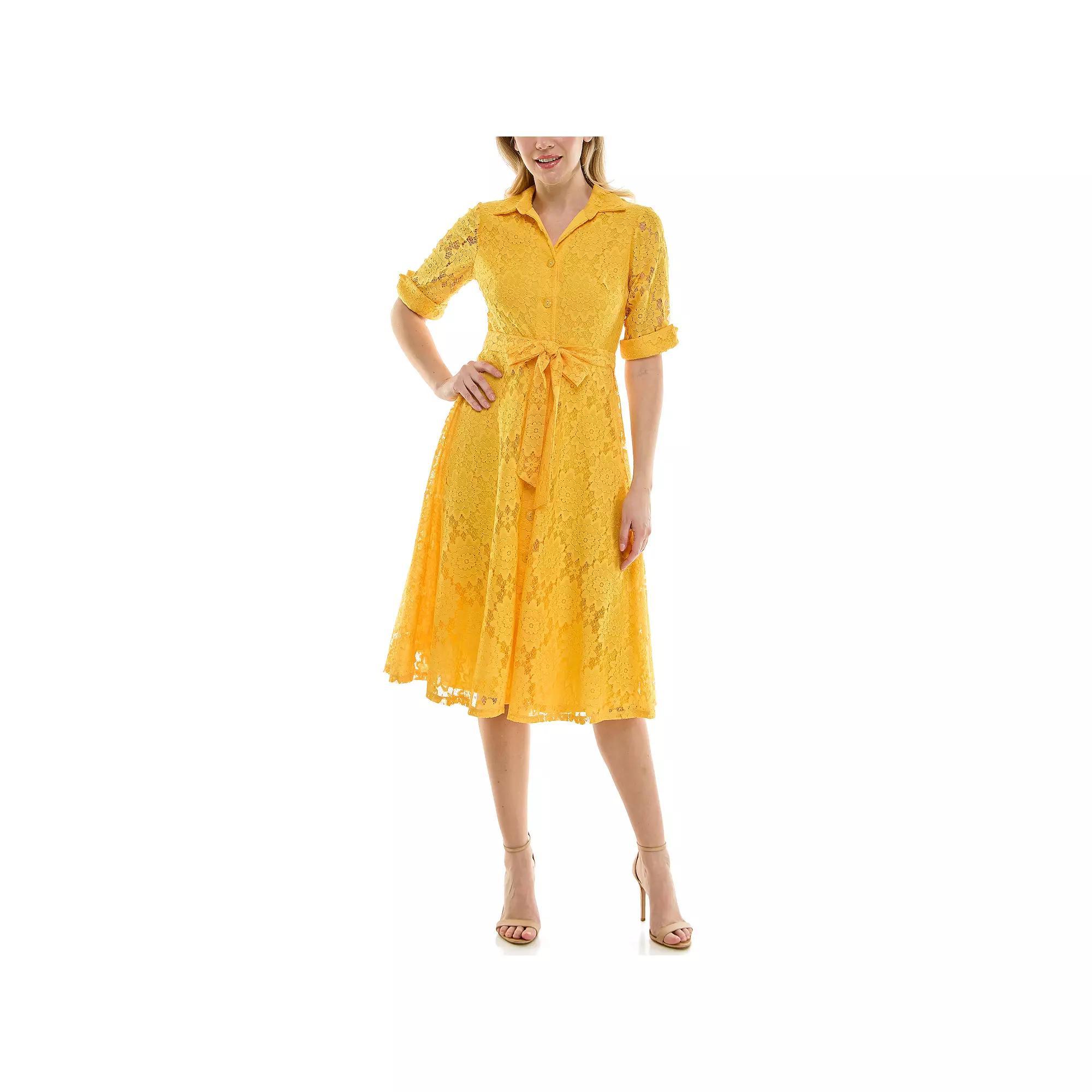 Women's Maison Tara Lace Shirt Dress, Size: 14, Yellow Product Image