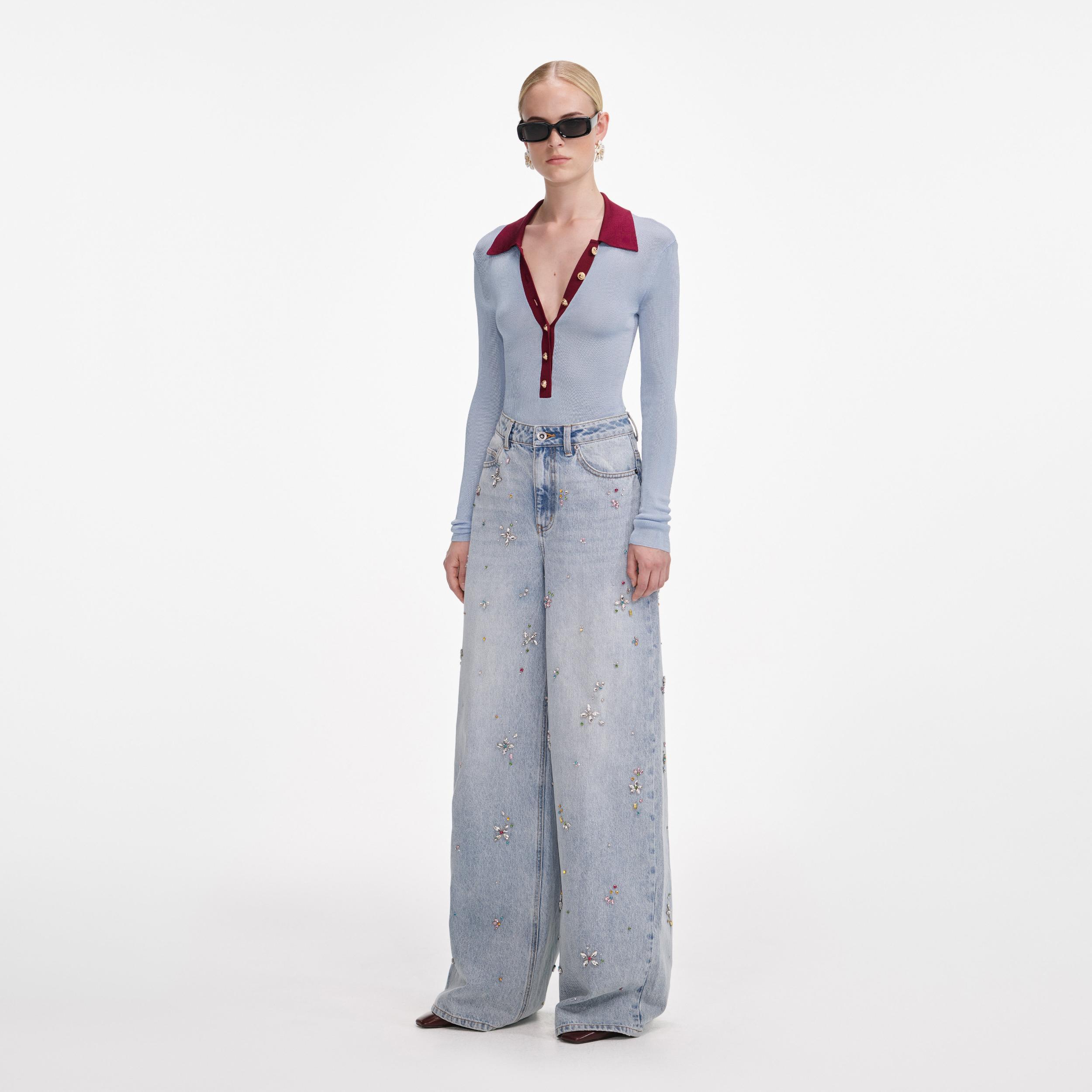 Blue Viscose Knit Bodysuit Product Image