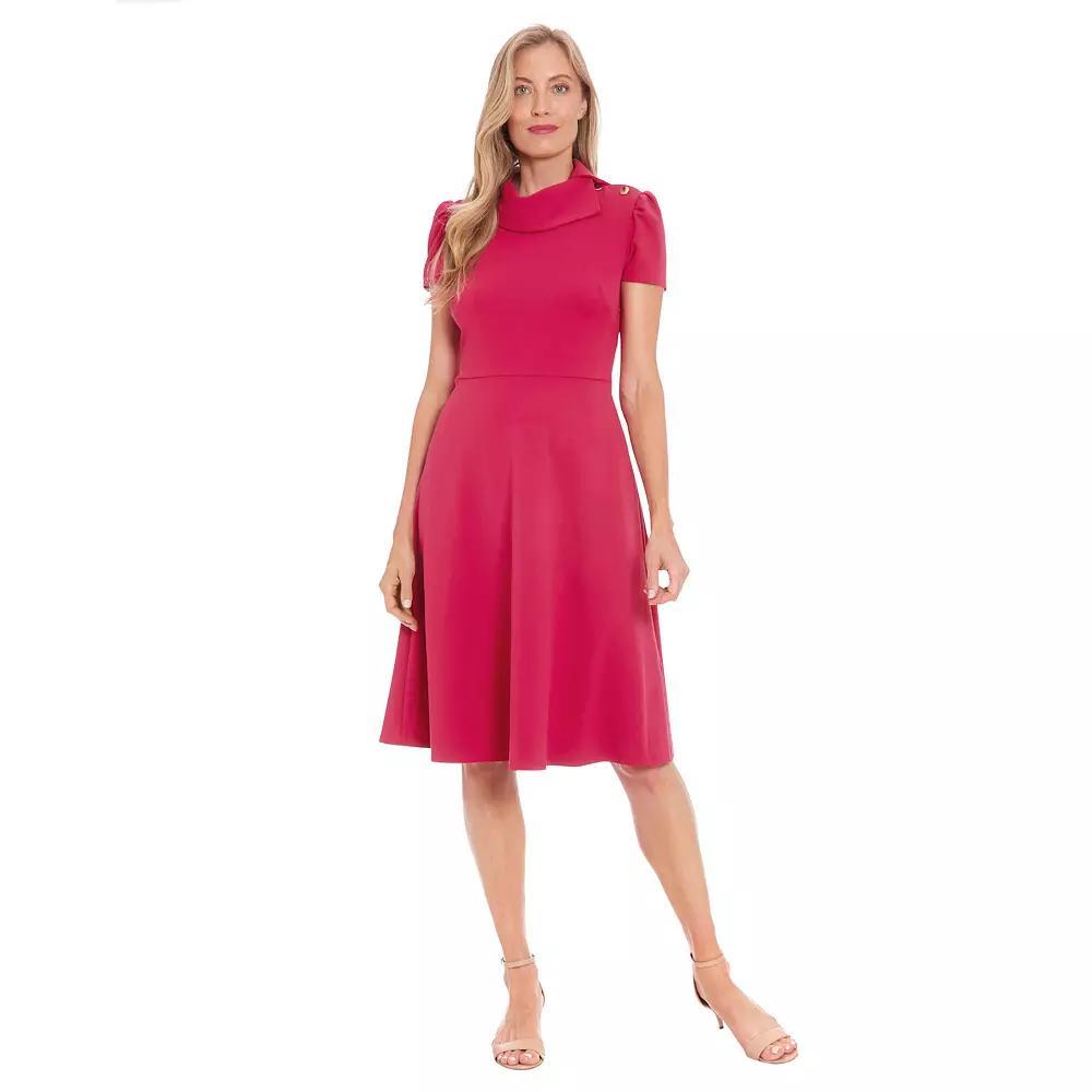 Women's London Times Envelope Collar Fit And Flare Button Dress, Size: 8, Red Product Image