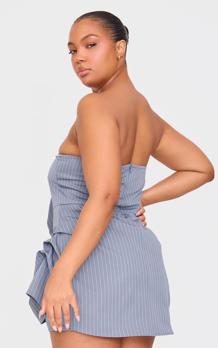 Plus Charcoal Pinstripe Woven Bandeau Ruched Side Skort Romper Product Image