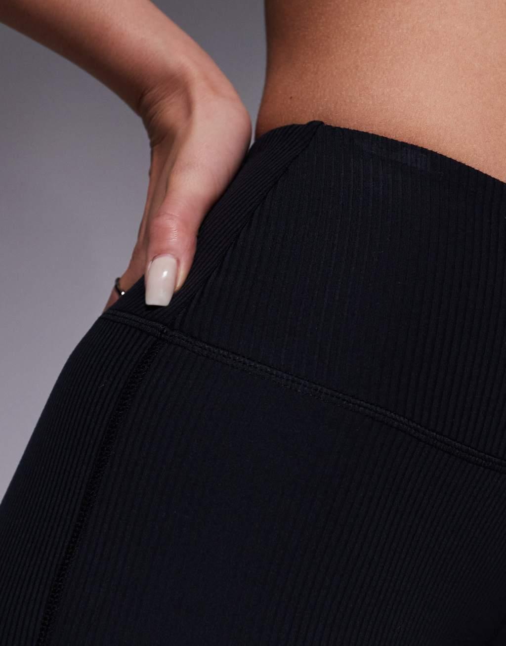 4505 Hourglass soft touch rib knit slim kick yoga leggings in black  Product Image