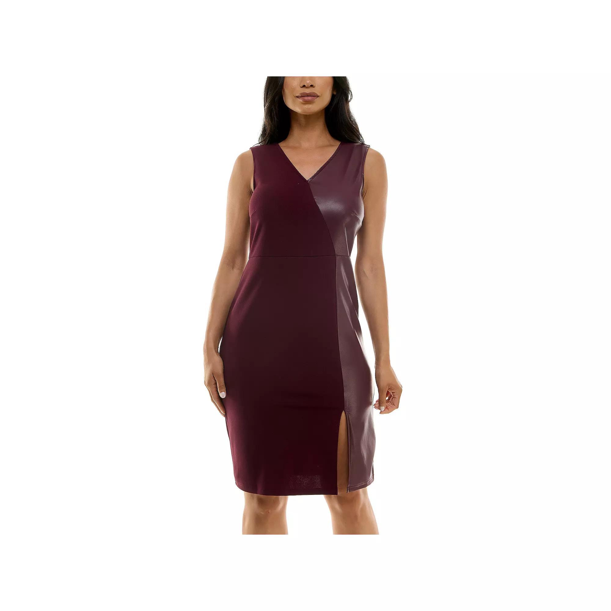 Women's Nina Leonard Mixed Pleather Sheath Dress, Size: Small, Deep Red Product Image