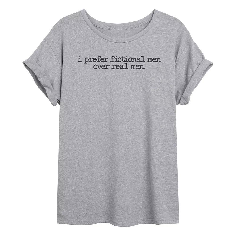 Juniors I Prefer Fictional Men Oversized Tee, Girls Grey Gray Product Image