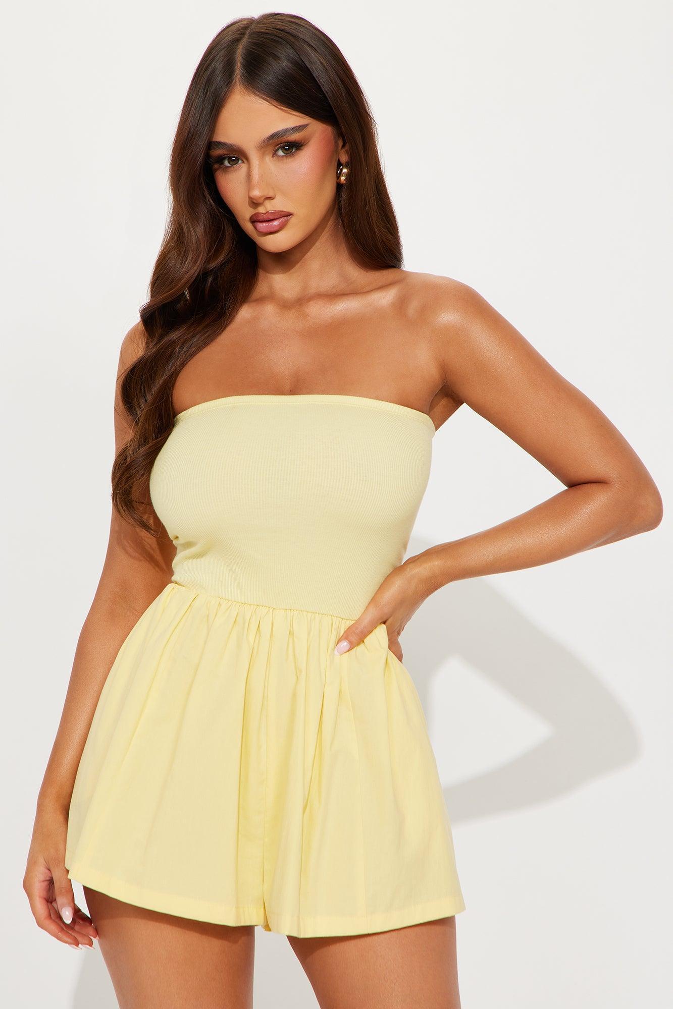 Pretty In My Strapless Romper - Butter Yellow Product Image