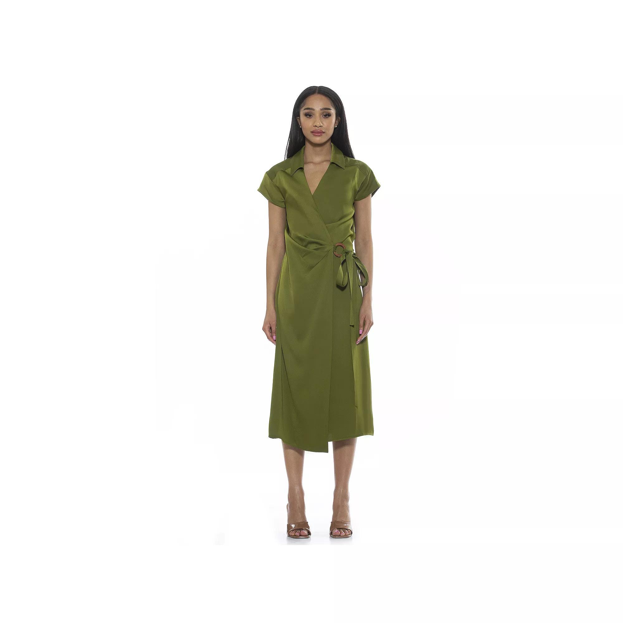 Womens ALEXIA ADMOR Paris Surplice Wrap Midi Dress With Waist Tie Product Image