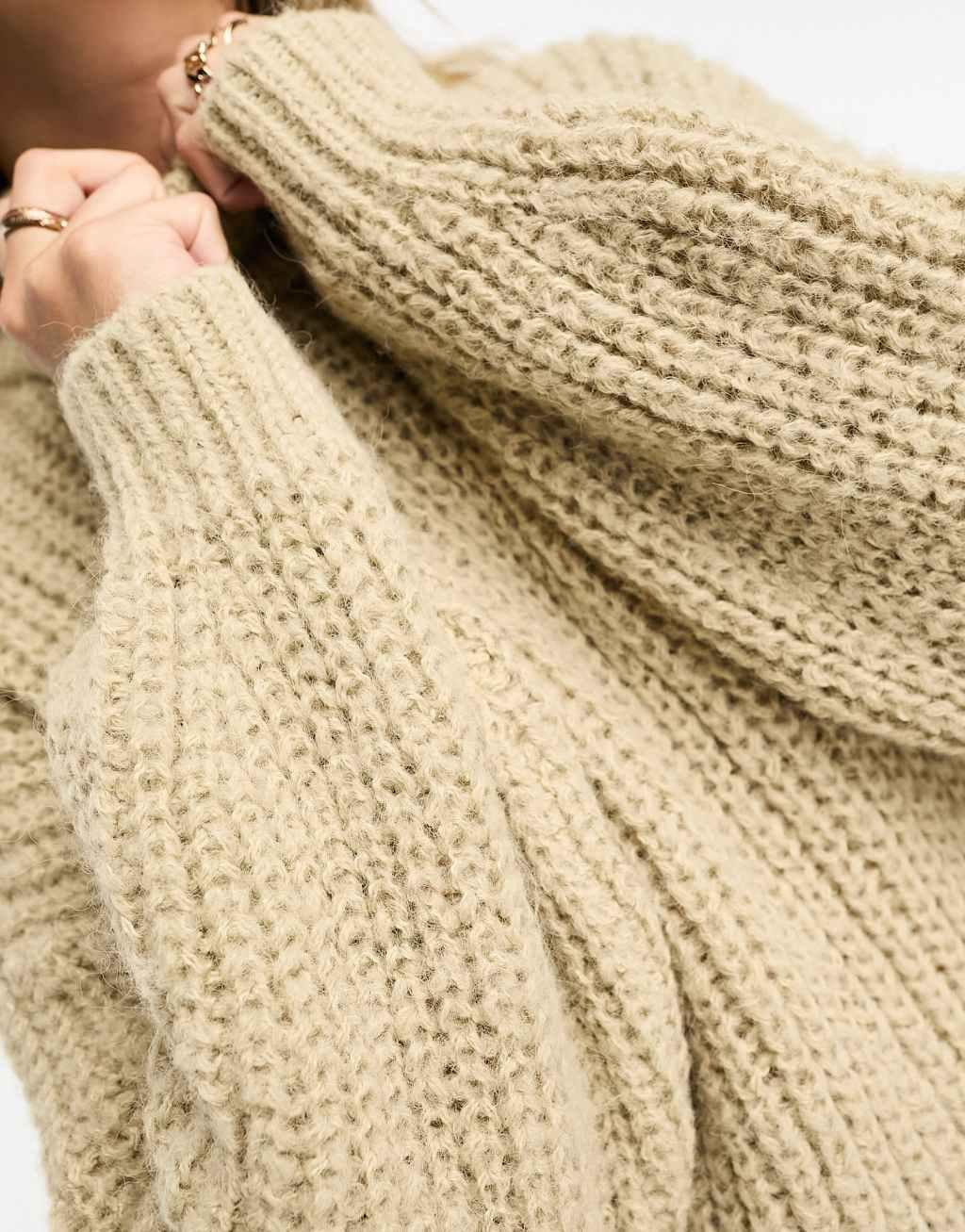 Monki high neck chunky rib knitted sweater with volume sleeve Product Image