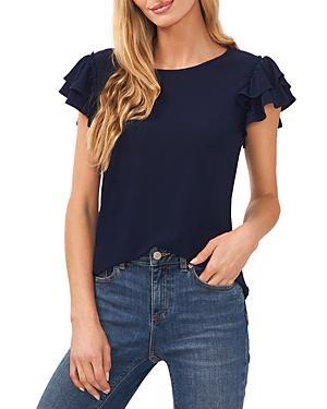 CeCe Womens Ruffled Flutter-Sleeve Short Sleeve Knit Top Product Image