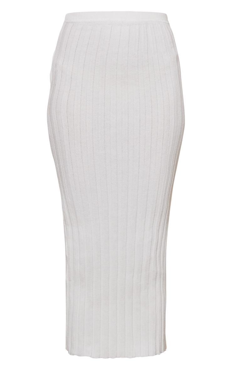 White Wide Rib Knit Midaxi Skirt Product Image
