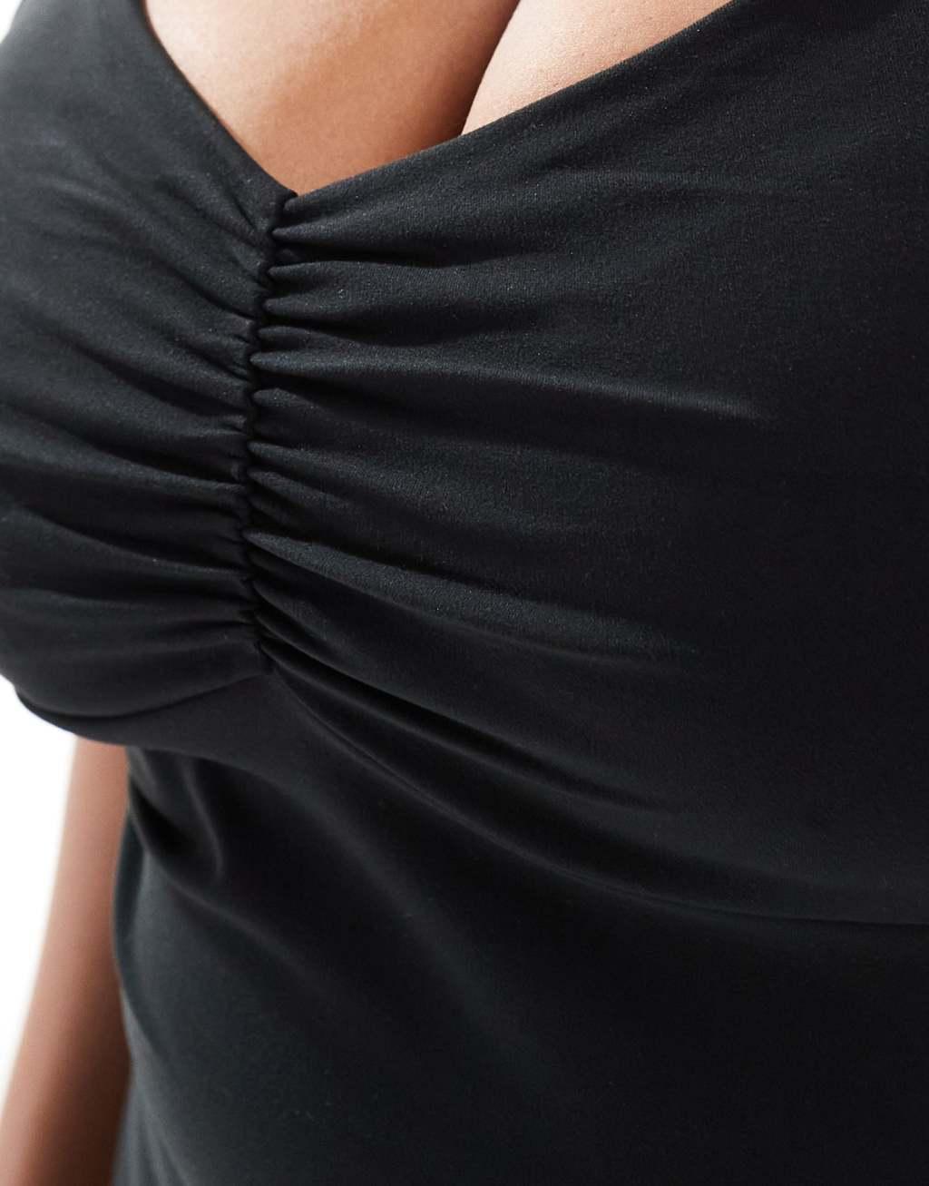ASOS 4505 Curve ruched front tank top with inner bra in black Product Image