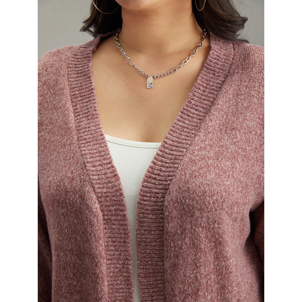 Plus Size Solid Heather Elastic Cuffs Cardigan Maroon Women Casual Loose Long Sleeve Everyday Cardigans BloomChic 22-24/3X Product Image