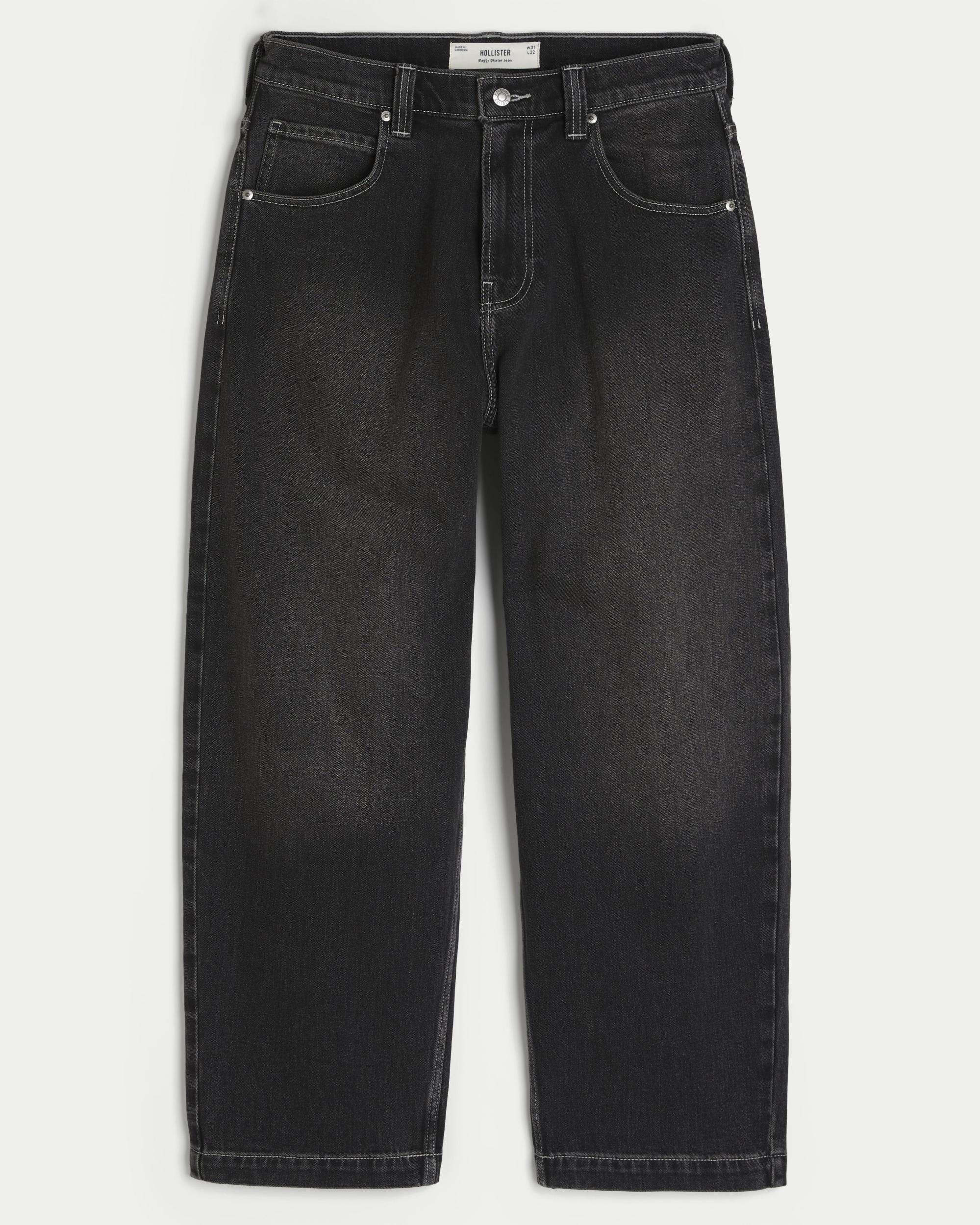 Washed Black Embroidered Snake Baggy Skater Jeans Product Image