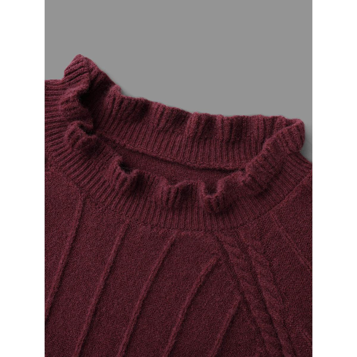 Plus Size Supersoft Essentials Ruffles Neck Raglan Sleeve Pullover Deeppurplered Women Casual Loose Long Sleeve Round Neck Everyday Pullovers BloomChic 14-16/1X Product Image
