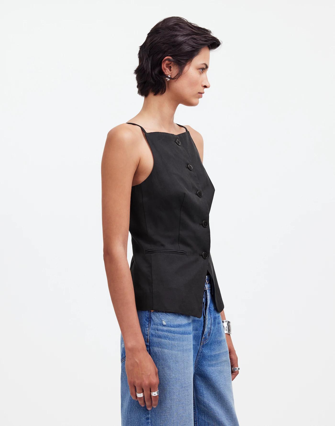 Square-Neck Vest in Drapey Twill Product Image