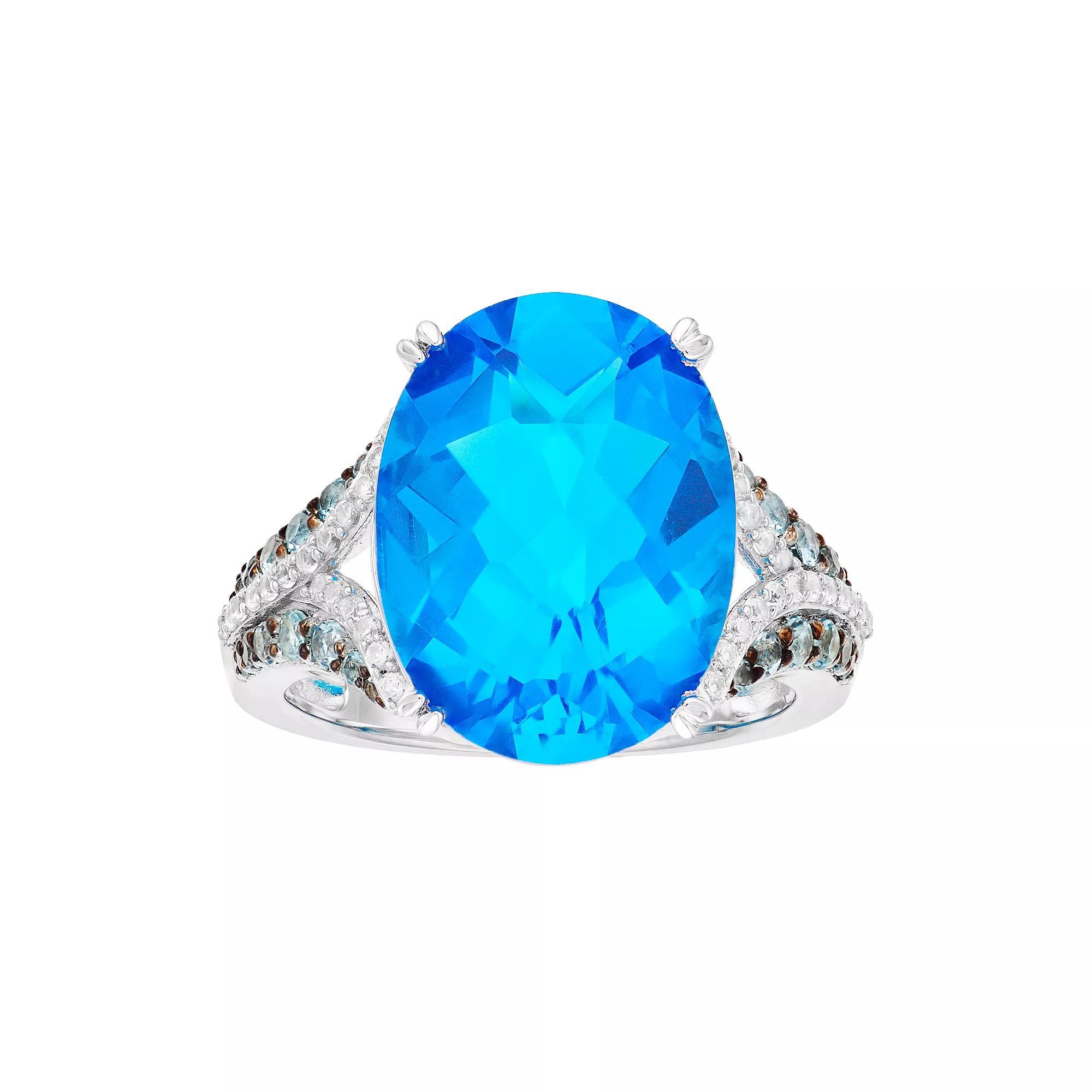 Sterling Silver Swiss Blue Topaz & Lab-Created White Sapphire Ring, Women's, Size: 6, Silvertone Product Image