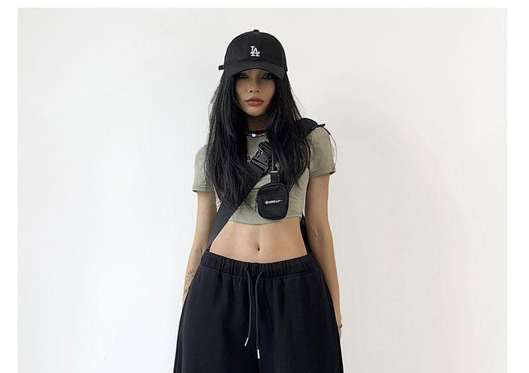 Drawstring Waist Lettering Wide Leg Sweatpants Product Image