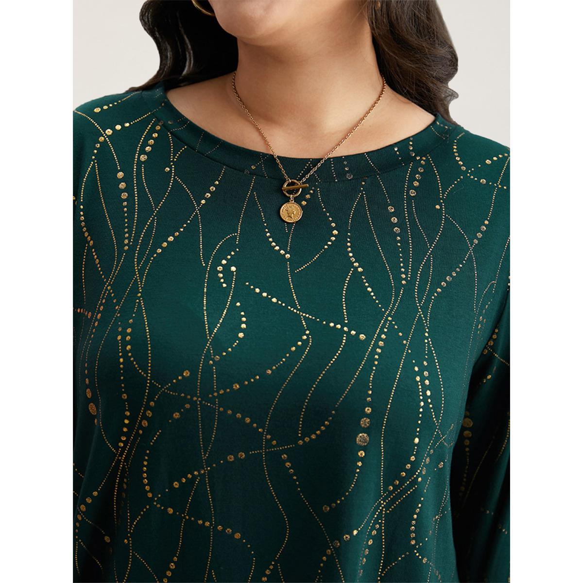 Plus Size Polka Dot Contrast Round Neck T-shirt DarkGreen Women Casual Contrast Polka Dot Round Neck Dailywear T-shirts BloomChic 22-24/3X Product Image