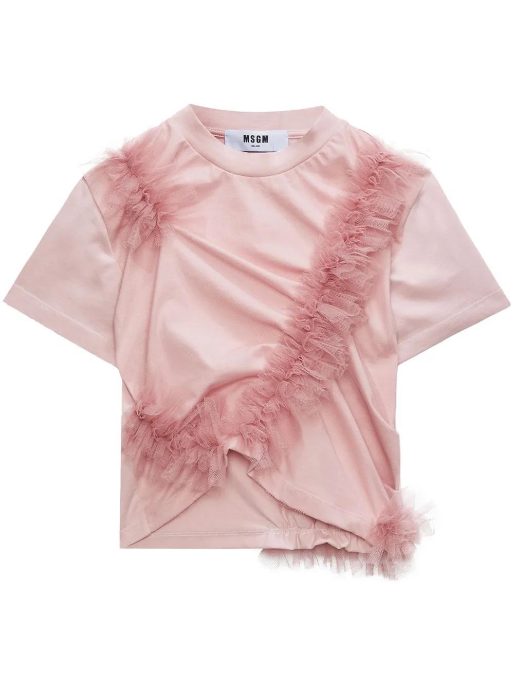 MSGM Ruffled Gathered T-shirt In Pink Product Image