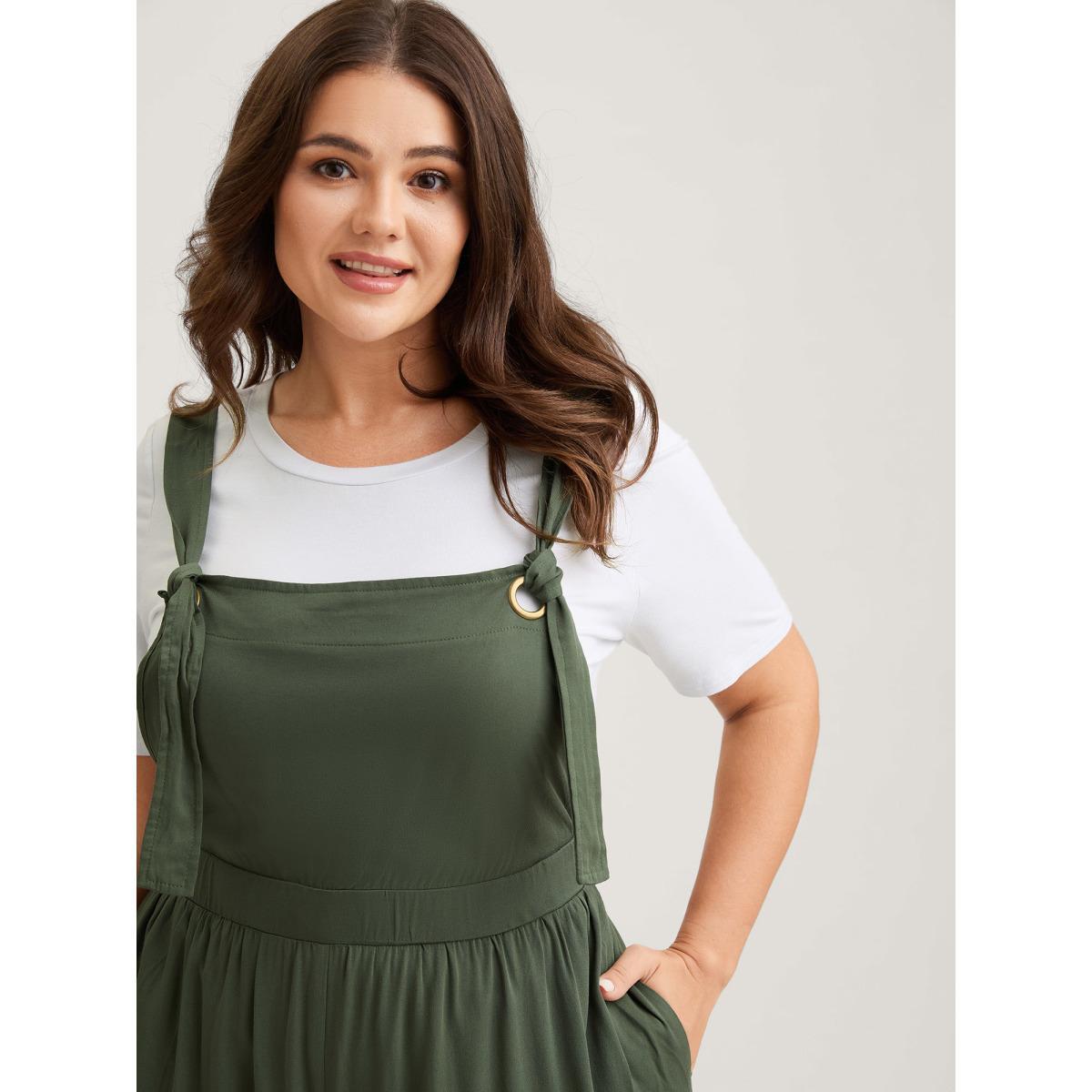 Plus Size ArmyGreen Rayon Adjustable Elastic Waist Slit Jumpsuit Women Sleeveless Non Everyday-Casual Loose Jumpsuits BloomChic 26/4X Product Image