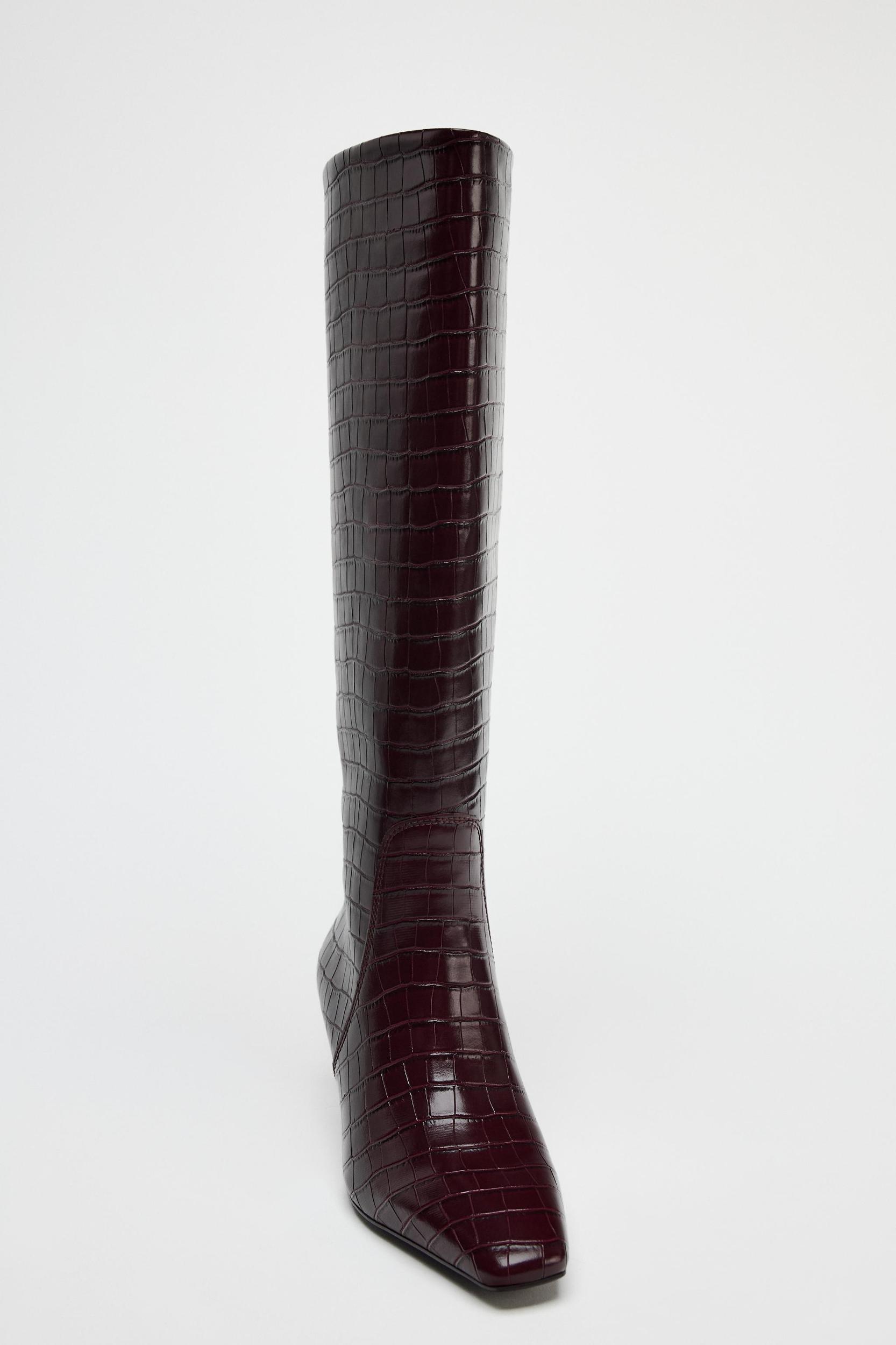 THIN HEEL EMBOSSED BOOTS Product Image