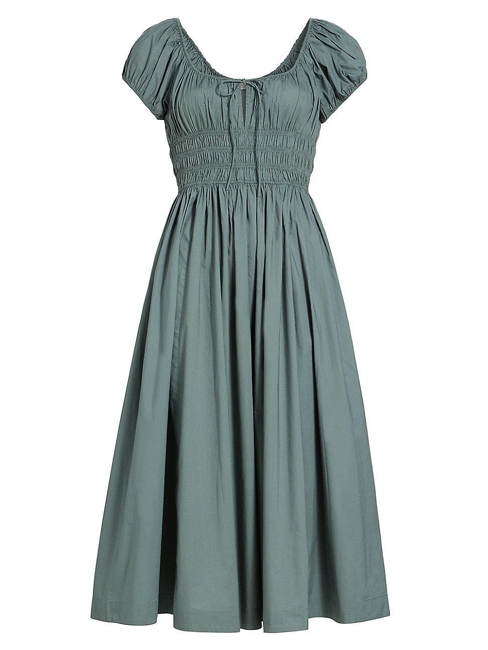 Womens Quinn Smocked Cotton Scoopneck Midi-Dress Product Image