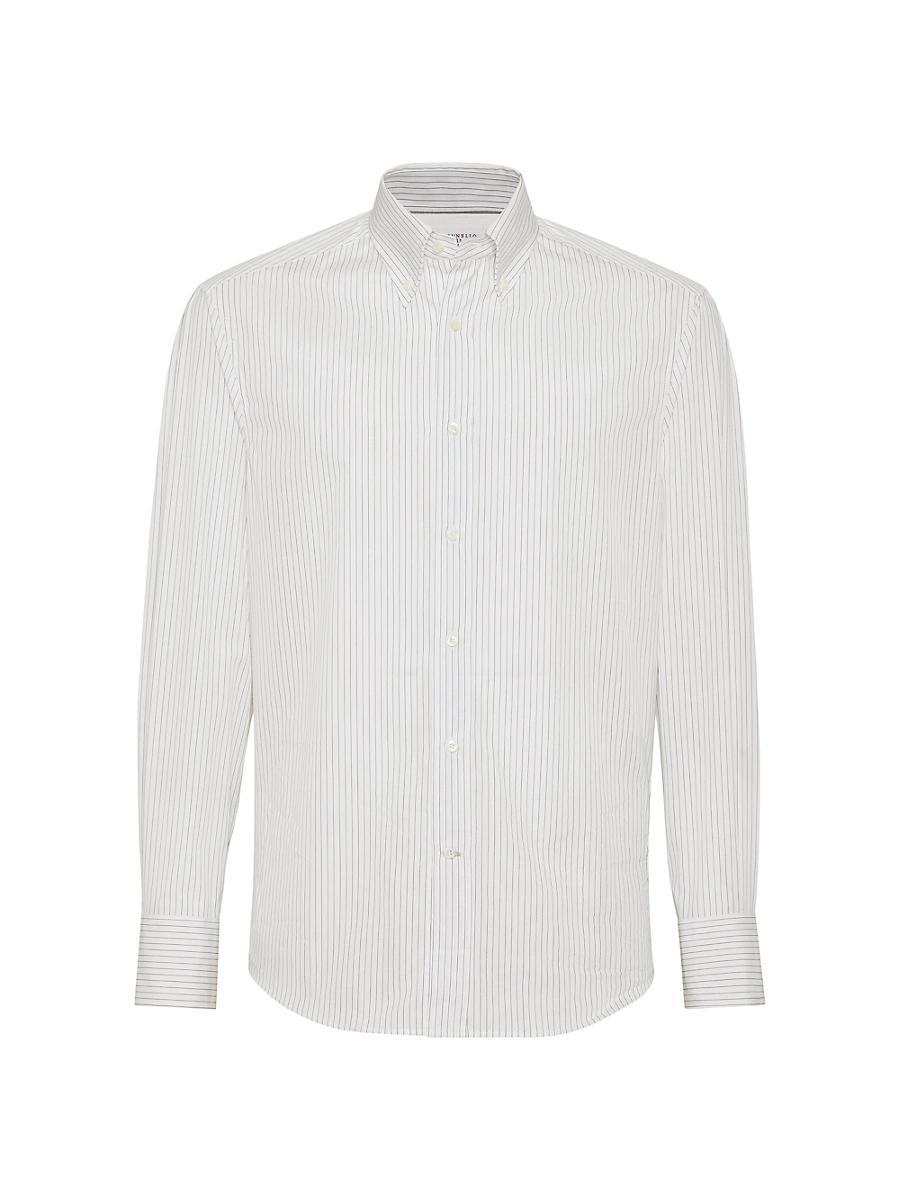Mens Pinstripe Slim Fit Shirt with Button Down Collar Product Image