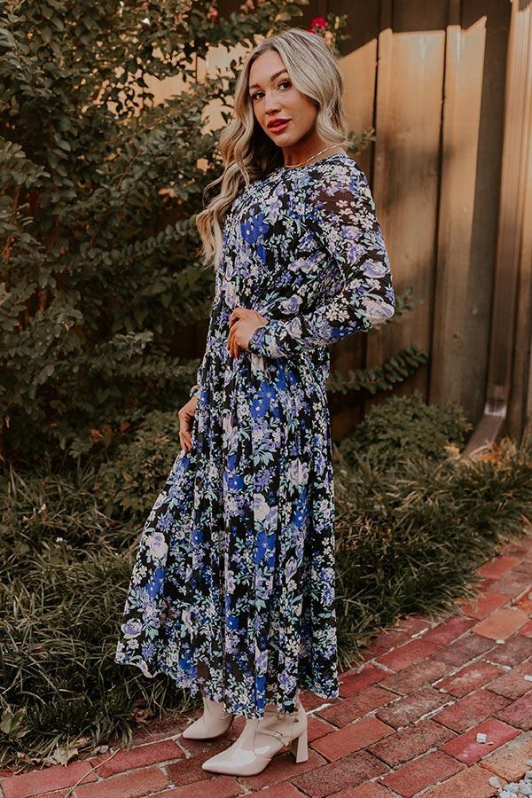 Vineyard Cutie Asymmetrical Floral Mesh Midi in Black Product Image