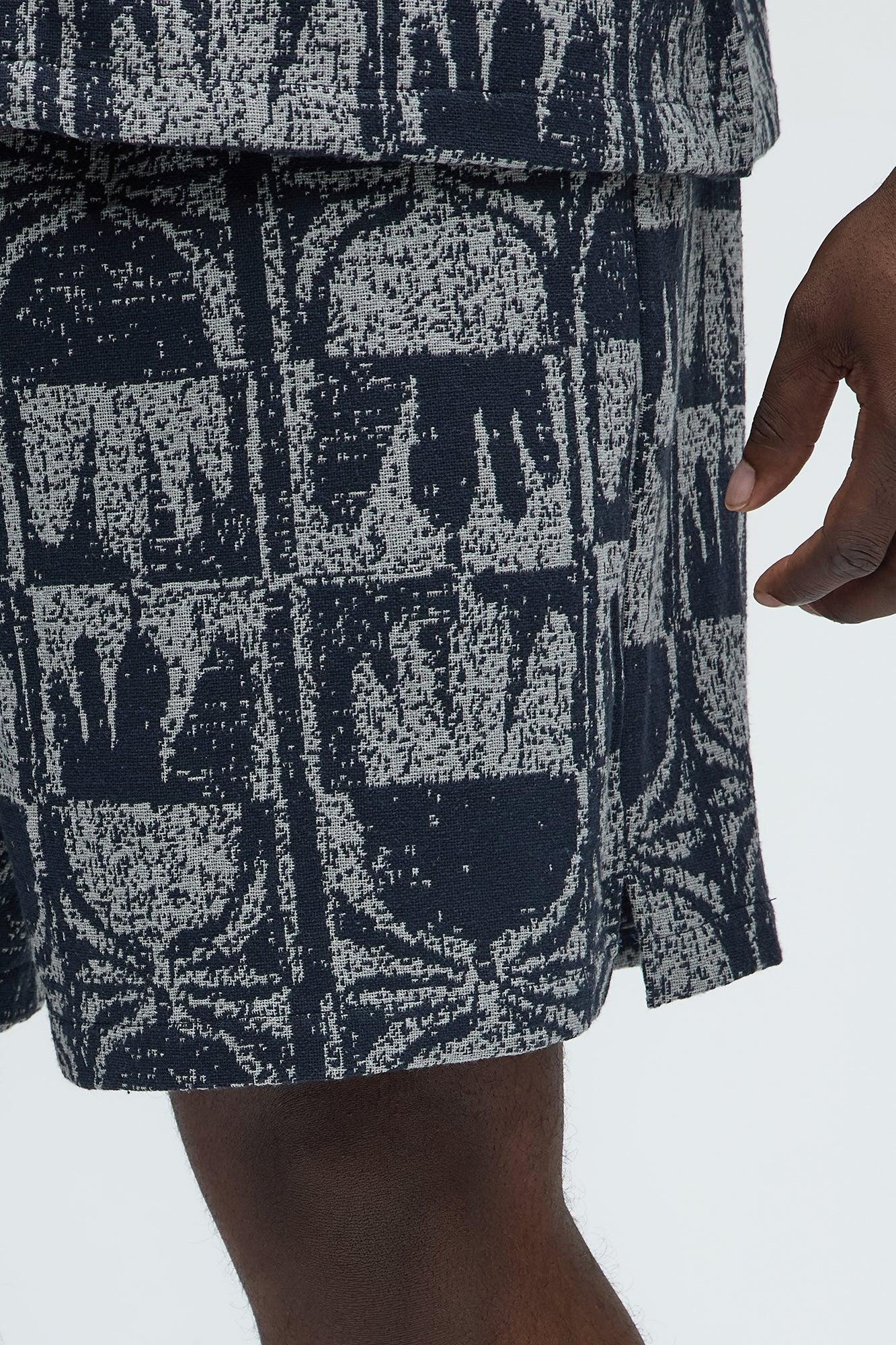 Tribal Pattern Relaxed Shorts - Navy/combo Product Image