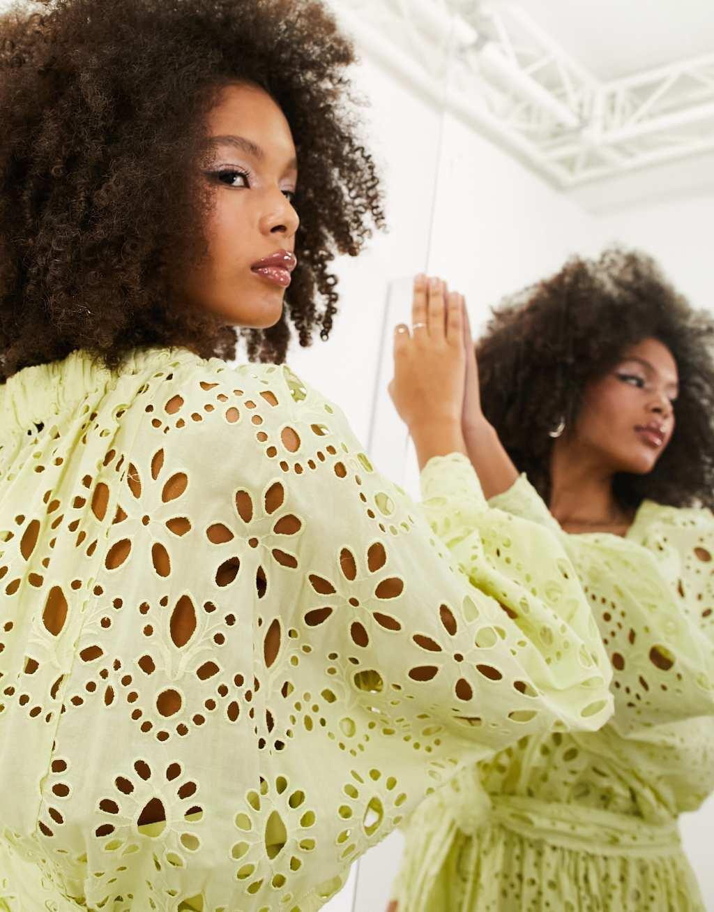 ASOS EDITION broderie wrap belted midi dress Product Image