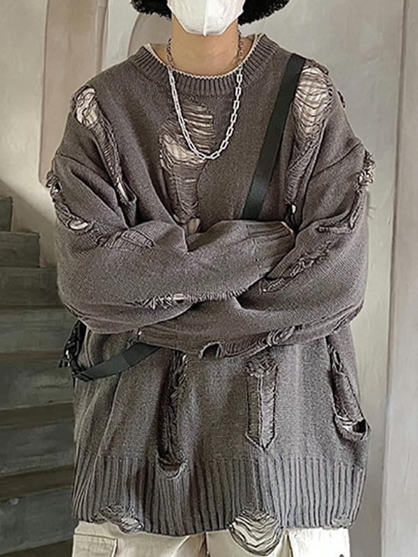 Men' Frayed Reversible Loose Sweater Product Image