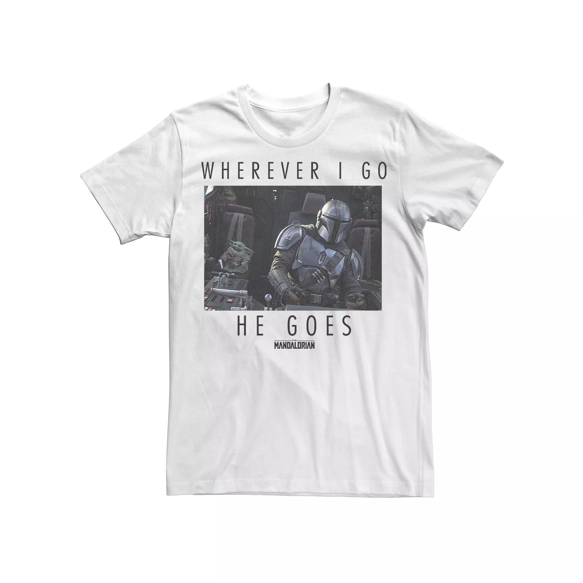 Big & Tall Star Wars: The Mandalorian The Child Wherever I Go He Goes Tee, Men's, Size: XLT, White Product Image