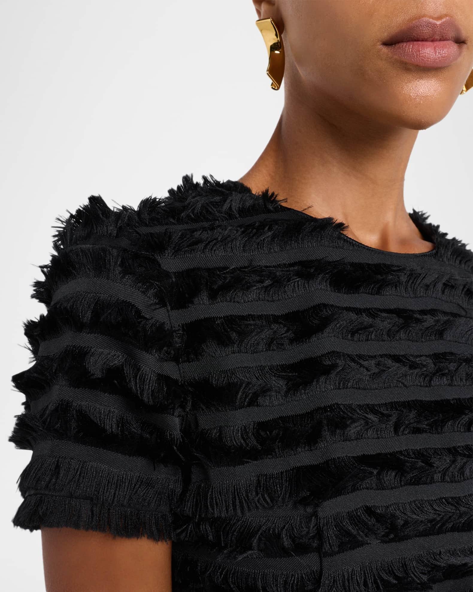 Striped Fringe Short-Sleeve Fitted Top Product Image