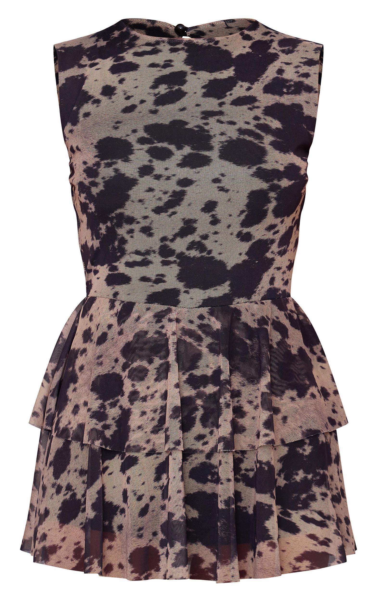 Brown Cow Print Mesh Rara Skort Romper Product Image