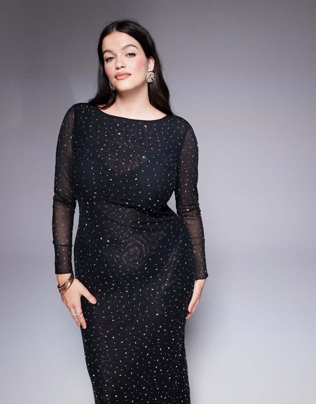Jaded Rose Plus hotfix midaxi dress in black Product Image