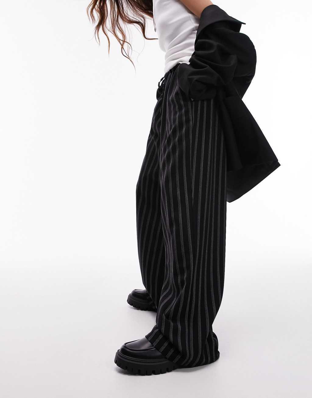 Topshop stripe draw cord waist wide leg sweatpants Product Image