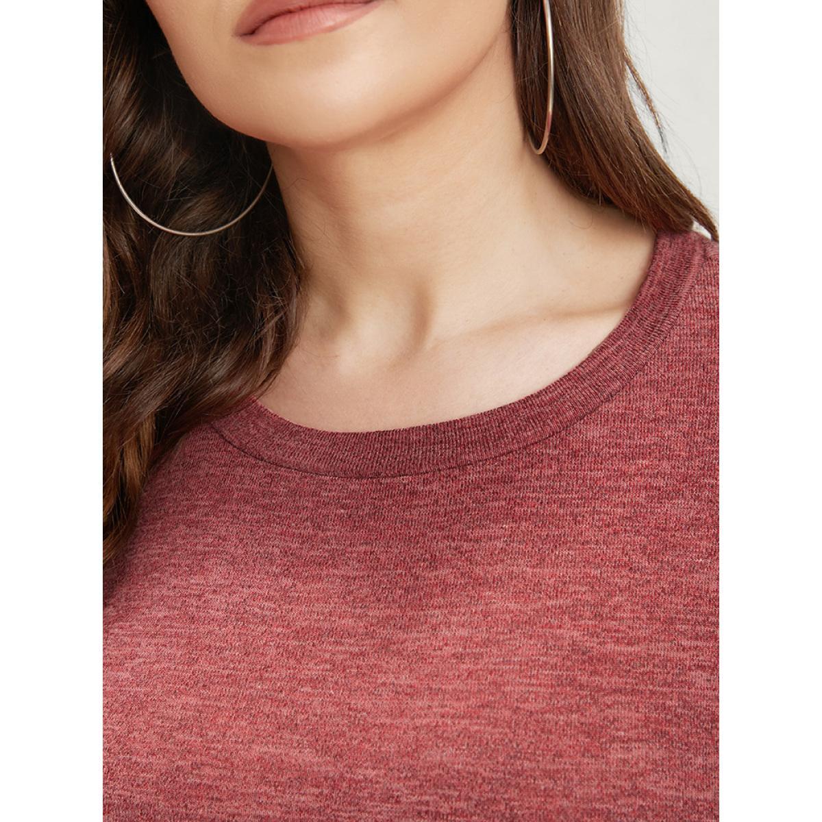 Plus Size Solid Round Neck Lace Hem Long Tee Raspberry Women Elegant Patchwork Plain Round Neck Dailywear T-shirts BloomChic 28/5X Product Image