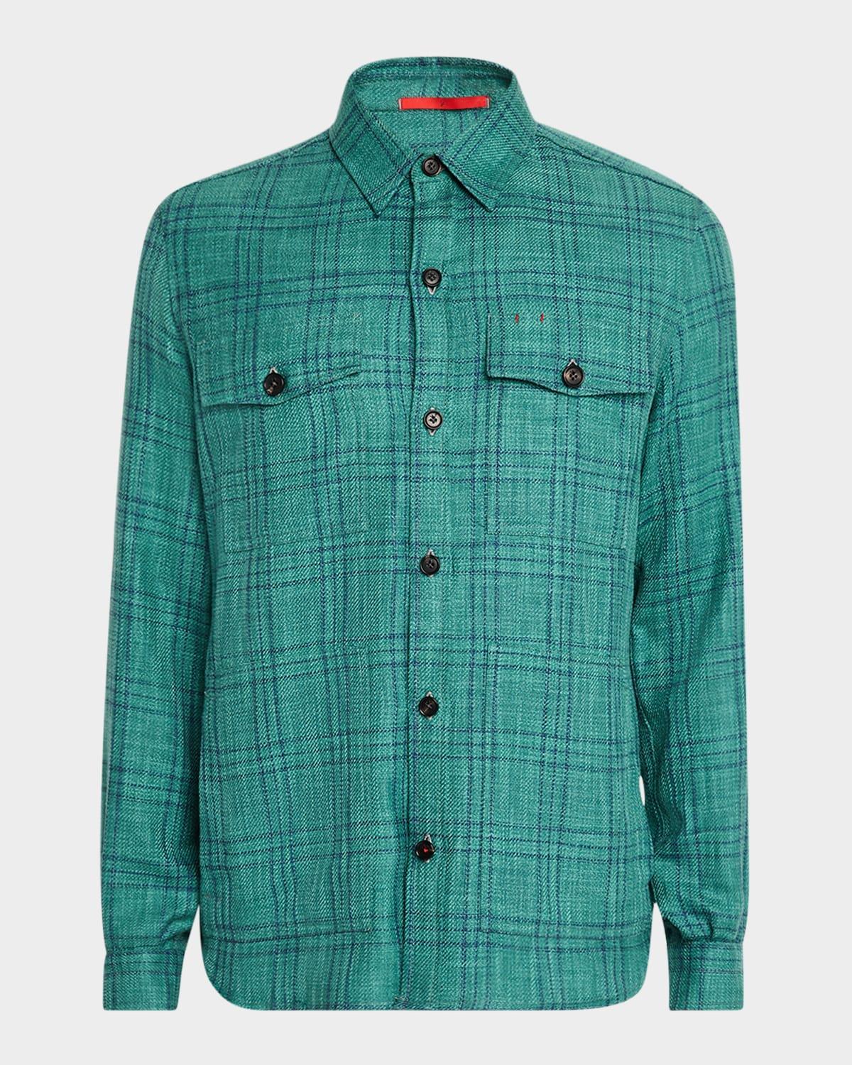 Mens Wool, Cotton, and Linen Check Overshirt Product Image